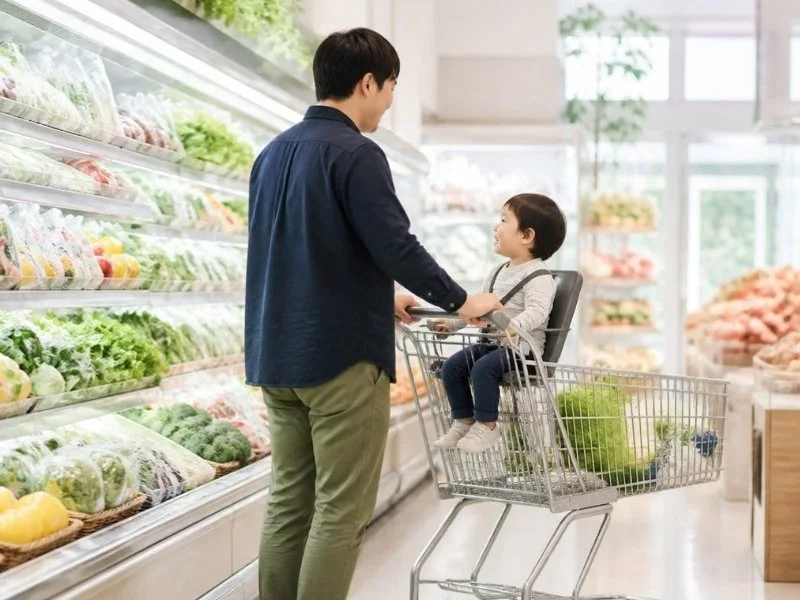 かごに入った野菜(アスパラガス・トマト・パプリカ)
